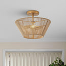 Farmhouse 2-Light Flush Mount Lighting with Rattan Rope