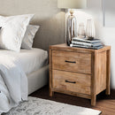 Rustic Solid Wood Farmhouse Brown 2-Drawer Nightstand