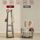 Modern Farmhouse Black Metal Coat Rack Entryway Hall Tree with Grey Wood Shelves