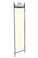 Black Metal 4-Panel Room Divider with Off-White Fabric Screen