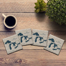 The Great Lakes Labeled Coasters | Drink Coaster Set of 4 | Absorbent Ridged Ceramic with Cork Backing