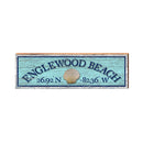 Englewood Beach Shell Blue Latitude Longitude | Real Wood Art Print