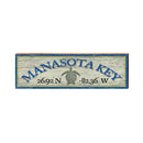 Manasota Key Sea Turtle Blue/Yellow Latitude Longitude | Real Wood Art Print
