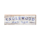 Englewood Minimalist White Navy Latitude Longitude | Real Wood Art Print