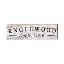 Englewood Minimalist White Latitude Longitude | Real Wood Art Print