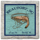 Beaufort, South Carolina Shrimp Latitude Longitude | Drink Coaster Set of 4 | Absorbent Ridged Ceramic with Cork Backing