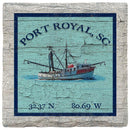 Port Royal, SC Shrimp Boat Blue Latitude Longitude Coaster Set