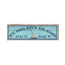 St. Helena Island Sailboat Blue Latitude Longitude | Real Wood Wall Art Print