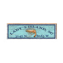 Lady's Island Shrimp w/ Coordinates Wooden Sign | Wall Art Print on Real Wood