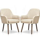 Set of 2 Retro Off-White Linen Upholstered Accent Chair with Stylish Wood Legs