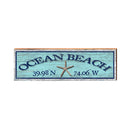 Ocean Beach Starfish Blue Latitude Longitude | Real Wall Art Print | Wall Art Print on Real Wood