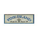Pine Island Sea Turtle Latitude Longitude Sign | Wall Art Print on Real Wood