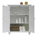 Bathroom Linen Storage Floor Cabinet with 2-Doors in White Wood Finish