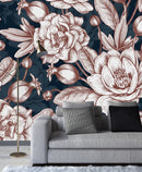Stylish Dark Wallpaper with Large Flowers Tasteful