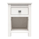 Farmhouse 1-Drawer Bedroom Nightstand with Open Shelf in Rustic Off-White Oak