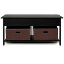 FarmHouse Black Lift-Top Multi Purpose Coffee Table with 2 Storage Drawers Bins