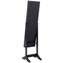 Black Wood Jewelry Storage Cabinet Freestanding Floor Mirror