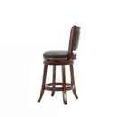 Counter Height Barstool in Cherry Wood Finish with Black Padded Swivel Seat