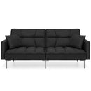 Plush Black Split-Back Design Convertible Linen Tufted Futon w/ 2 Pillows