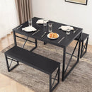 Modern Industrial Black Wood-Top Kitchen Dining Table Set with 2 Benches