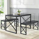 Modern Industrial Black Wood-Top Kitchen Dining Table Set with 2 Benches