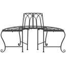 Half-Circle Outdoor Patio Garden Black Wrought Iron Tree Bench