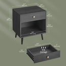 Mid-Century Farmhouse 1-Drawer Nightstand with Open Shelf in Black Wood Finish