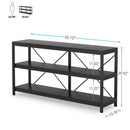Industrial 55-inch Black Wood Shelf Sofa Table with Heavy Duty Metal Frame