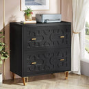 Retro Black/Gold Geometric Scroll 2 Drawer Filing Cabinet Printer Stand