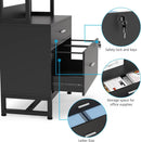 Home Office Lockable 2 Drawer Filing Cabinet Bookshelf in Black Wood Finish