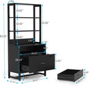 Home Office Lockable 2 Drawer Filing Cabinet Bookshelf in Black Wood Finish
