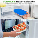Set of 4 - Rectangular Oven Safe Glass Bakeware Set with Blue Plastic Lids