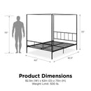Queen size Black Metal Canopy Bed Frame with Headboard and Footboard