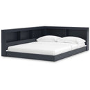 Twin size Blue Wooden Corner Storage Bed with Bookcase Headboard and USB Ports