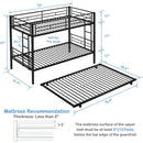 Black Metal Twin over Twin Bunk Bed with Twin size Roll-Out Trundle Bed Frame