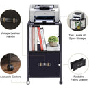 Black Metal Wood Printer Stand Table File Cabinet with Fabric Drawer on Wheels