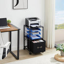 Black Metal Wood Printer Stand Table File Cabinet with Fabric Drawer on Wheels