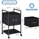 Black Wood Metal Printer Stand Table File Cabinet with Fabric Drawer on Wheels