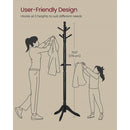 Solid Wood Coat Rack with 10 Hooks in Black Finish
