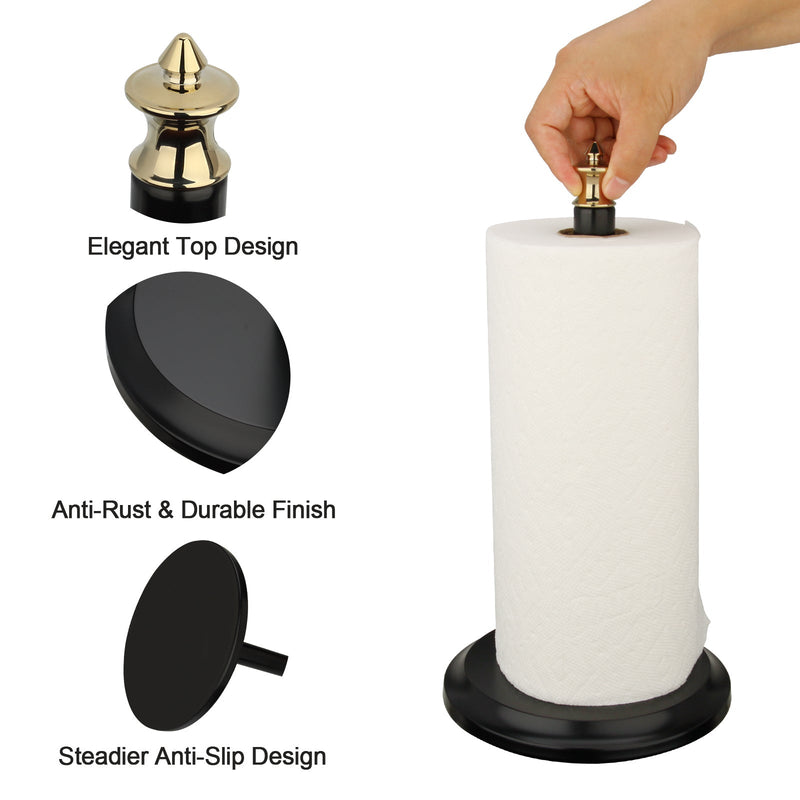 Black and Gold Paper Towel Holder Roll Dispenser Stand for Kitchen Countertop & Dining Room Table - AK79304-BLZG