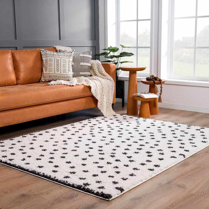 Chaia Dotted Black & White Plush Rug