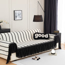 Leaf Stripe Sofa Cover with Black Sheer Skirt, Boho Soft Couch Slipcover for Pets