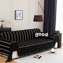 Leaf Stripe Sofa Cover with Black Sheer Skirt, Boho Soft Couch Slipcover for Pets