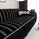 Leaf Stripe Sofa Cover with Black Sheer Skirt, Boho Soft Couch Slipcover for Pets