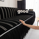 Leaf Stripe Sofa Cover with Black Sheer Skirt, Boho Soft Couch Slipcover for Pets