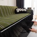 Leaf Stripe Sofa Cover with Black Sheer Skirt, Boho Soft Couch Slipcover for Pets
