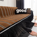 Leaf Stripe Sofa Cover with Black Sheer Skirt, Boho Soft Couch Slipcover for Pets