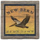 New Bern Pelican Sunburst Latitude Longitude Coaster Set