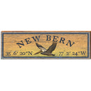 New Bern Pelican Sunburst Latitude Longitude | Wall Art Print on Real Wood