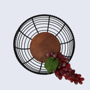 Round Black Metal & Wood Wire Design Fruit Bowl